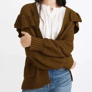 Madewell Olive Green Ruffle Cardigan, Size XS